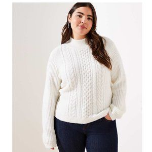 Long Sleeve Cropped Cable Turtleneck Sweater